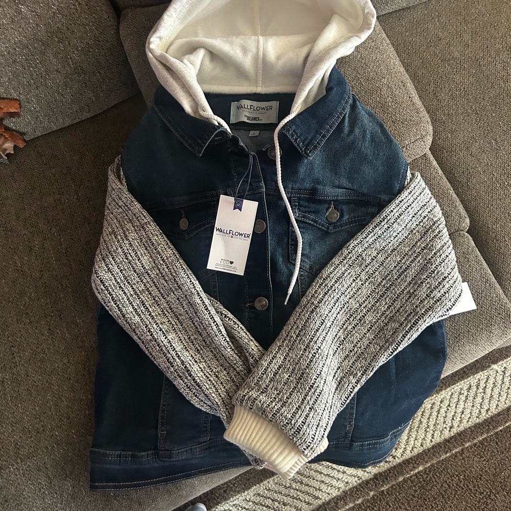 Wallflower Denim Jacket with Knit Sleeves